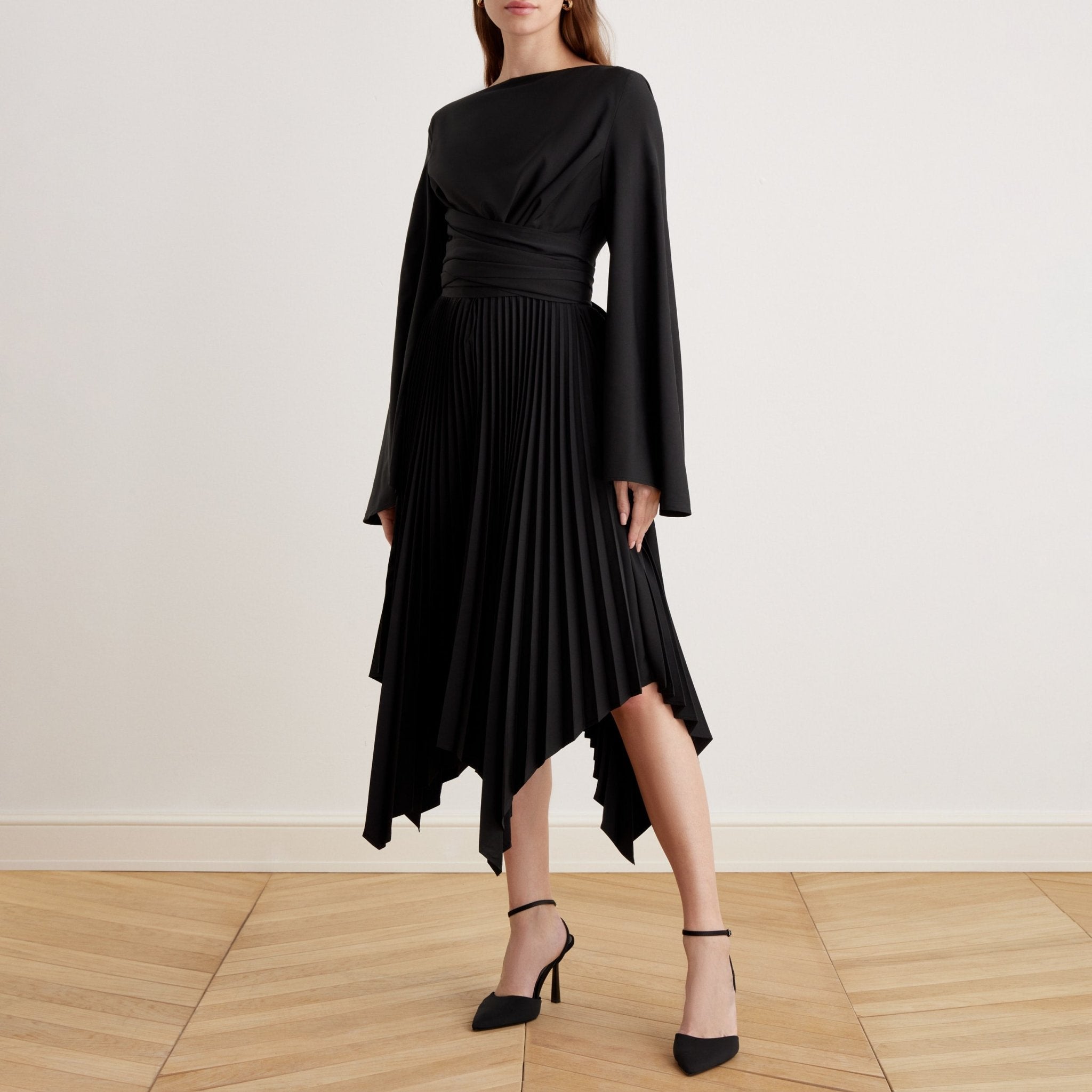 Long Sleeve Wrap Midi Dress - shopaleena