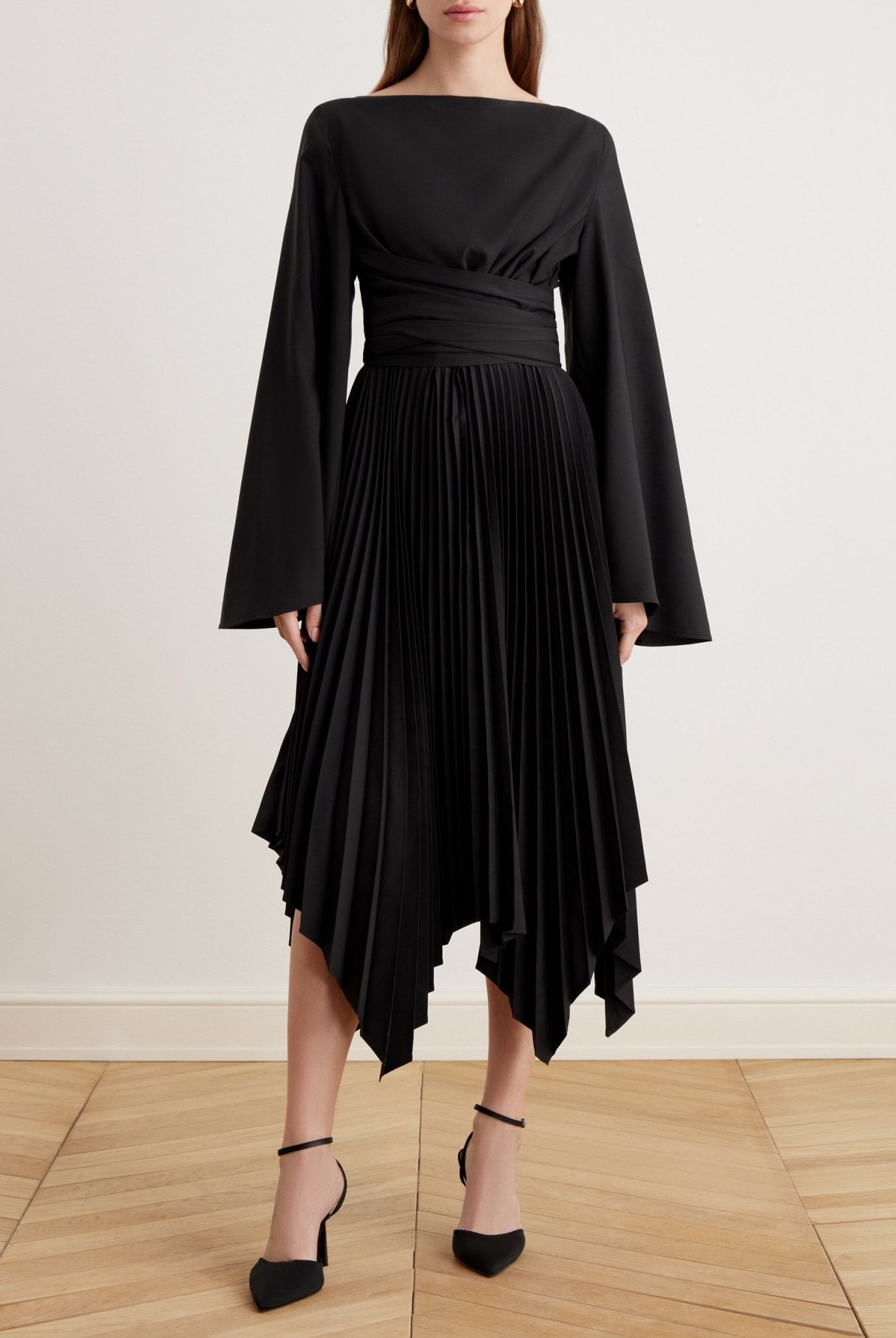 Long Sleeve Wrap Midi Dress - shopaleena