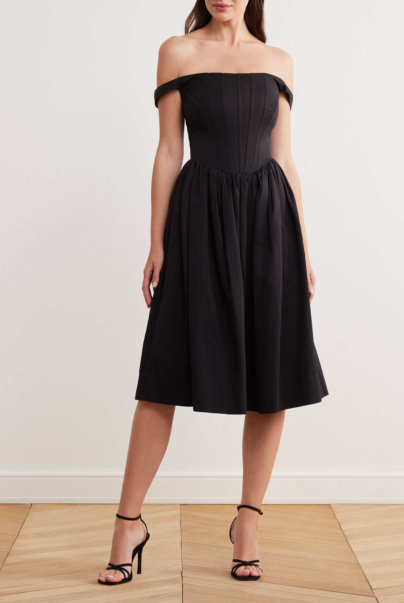 Off Shoulder Corset Midi Dress - shopaleena