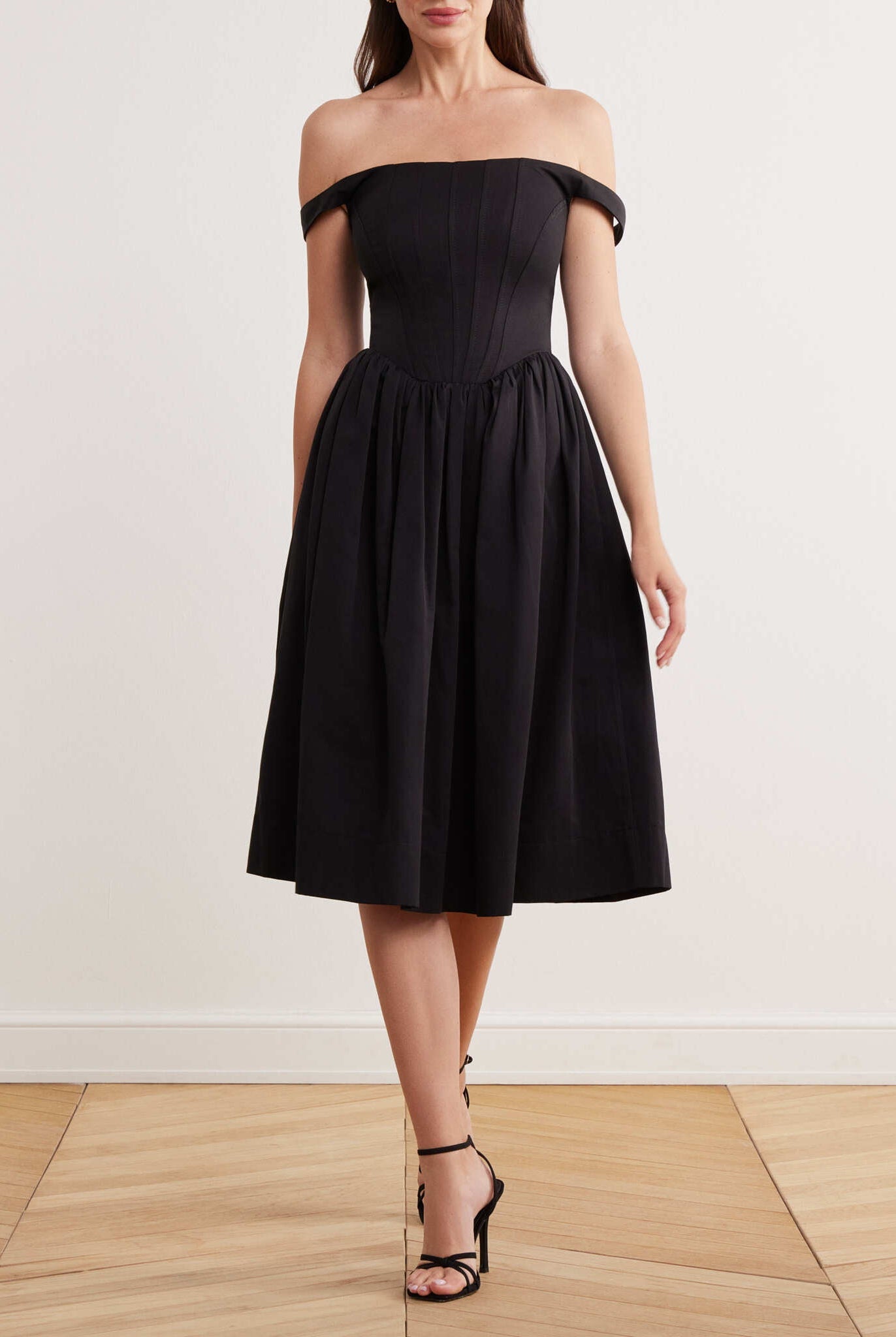 Off Shoulder Corset Midi Dress - shopaleena