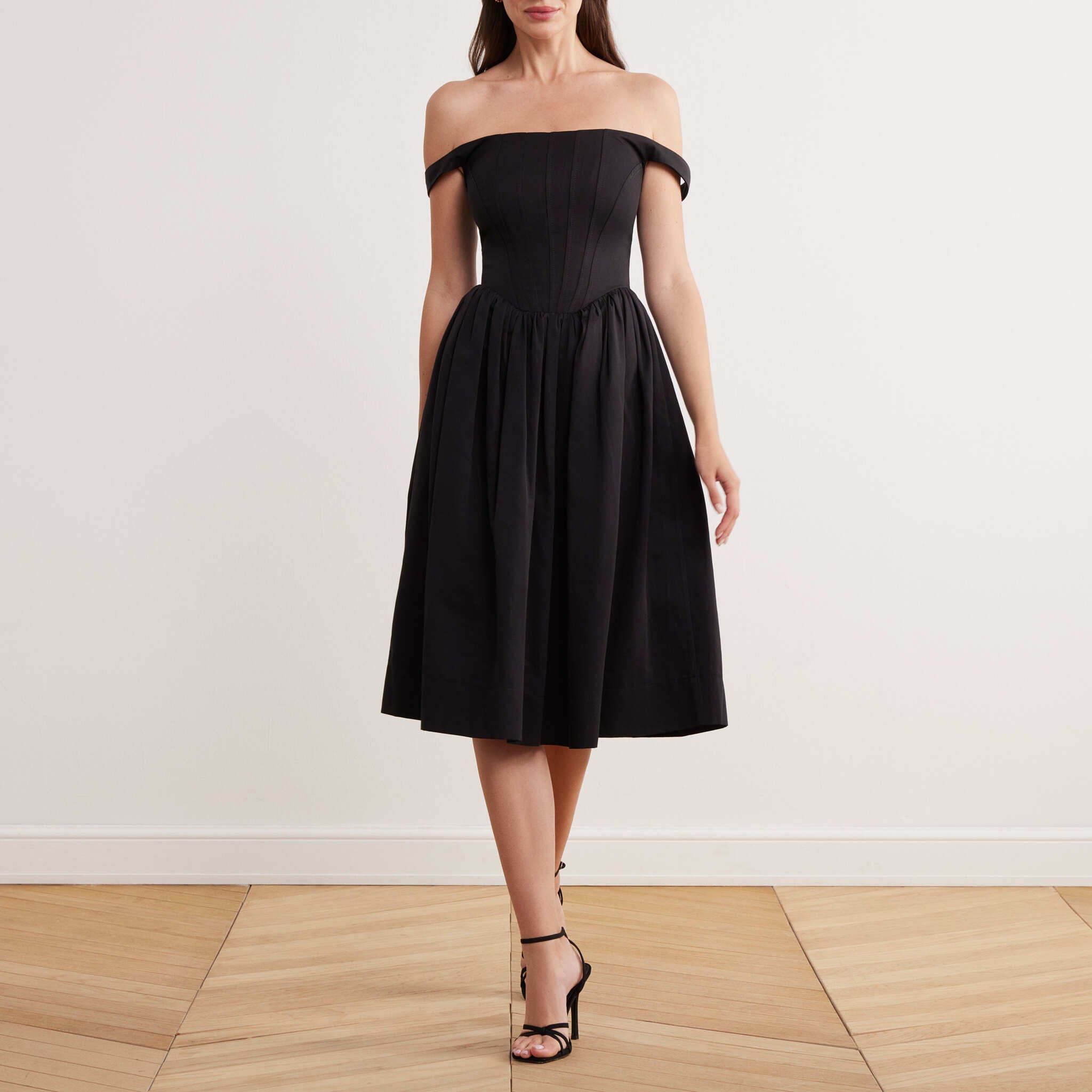Off Shoulder Corset Midi Dress - shopaleena