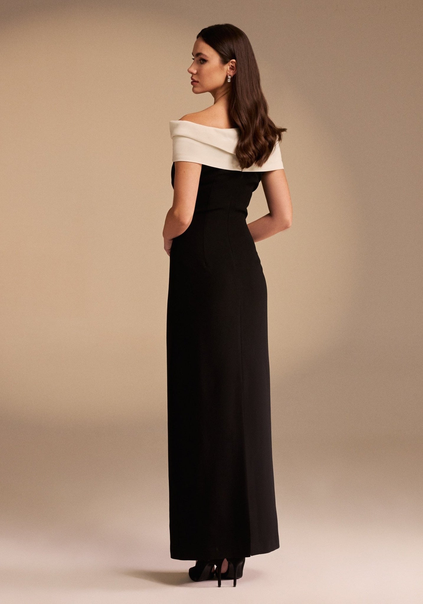 Off-shoulder Crepe Maxi Dress - shopaleena