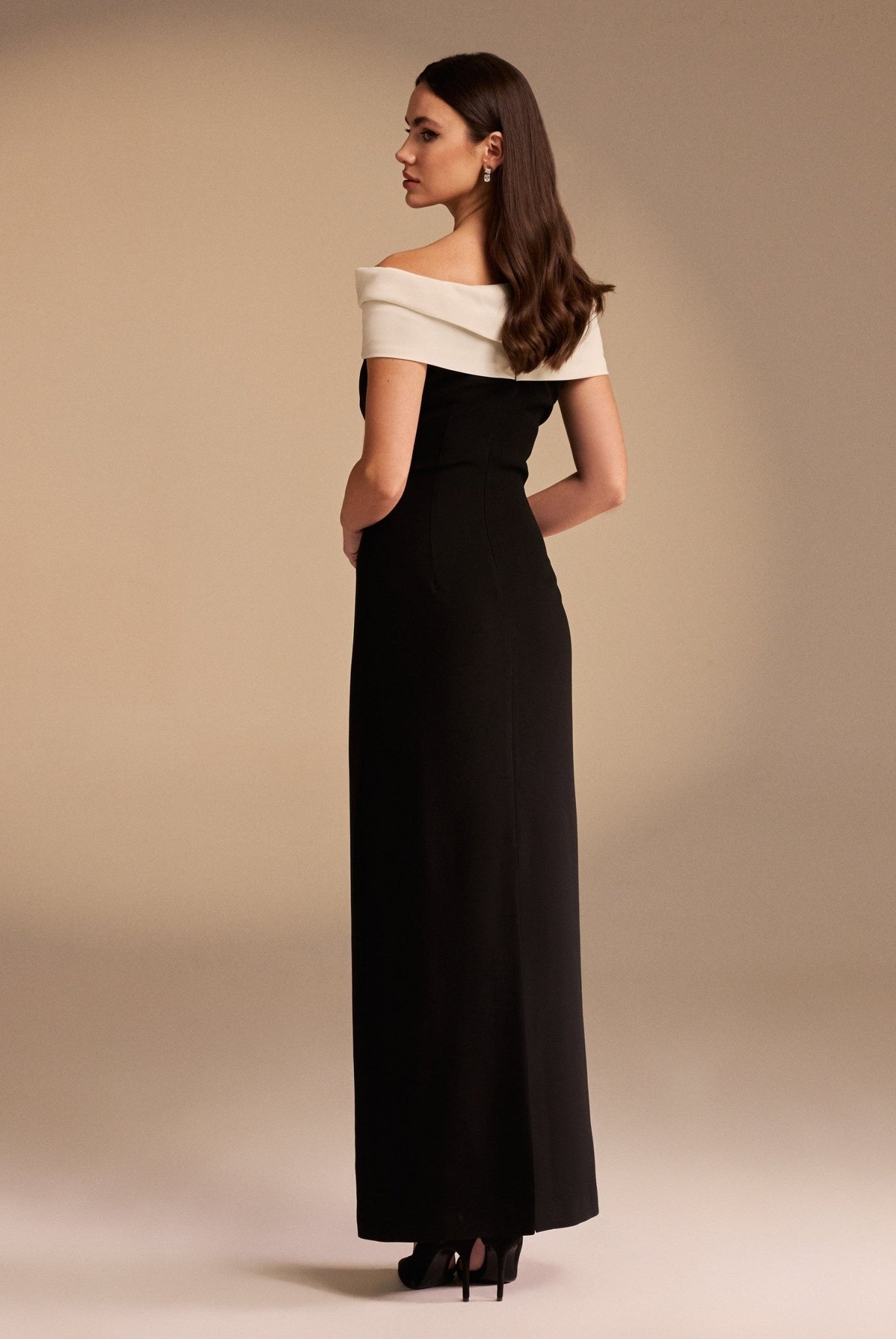 Off-shoulder Crepe Maxi Dress - shopaleena