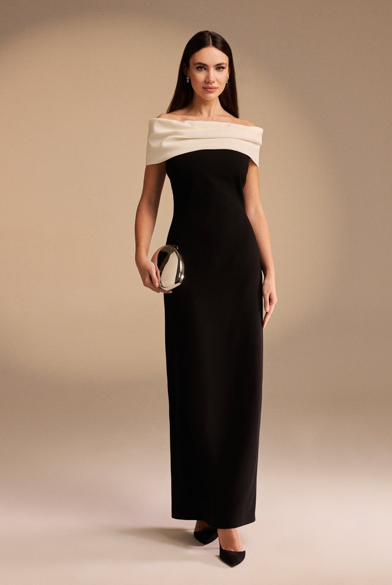 Off-shoulder Crepe Maxi Dress - shopaleena