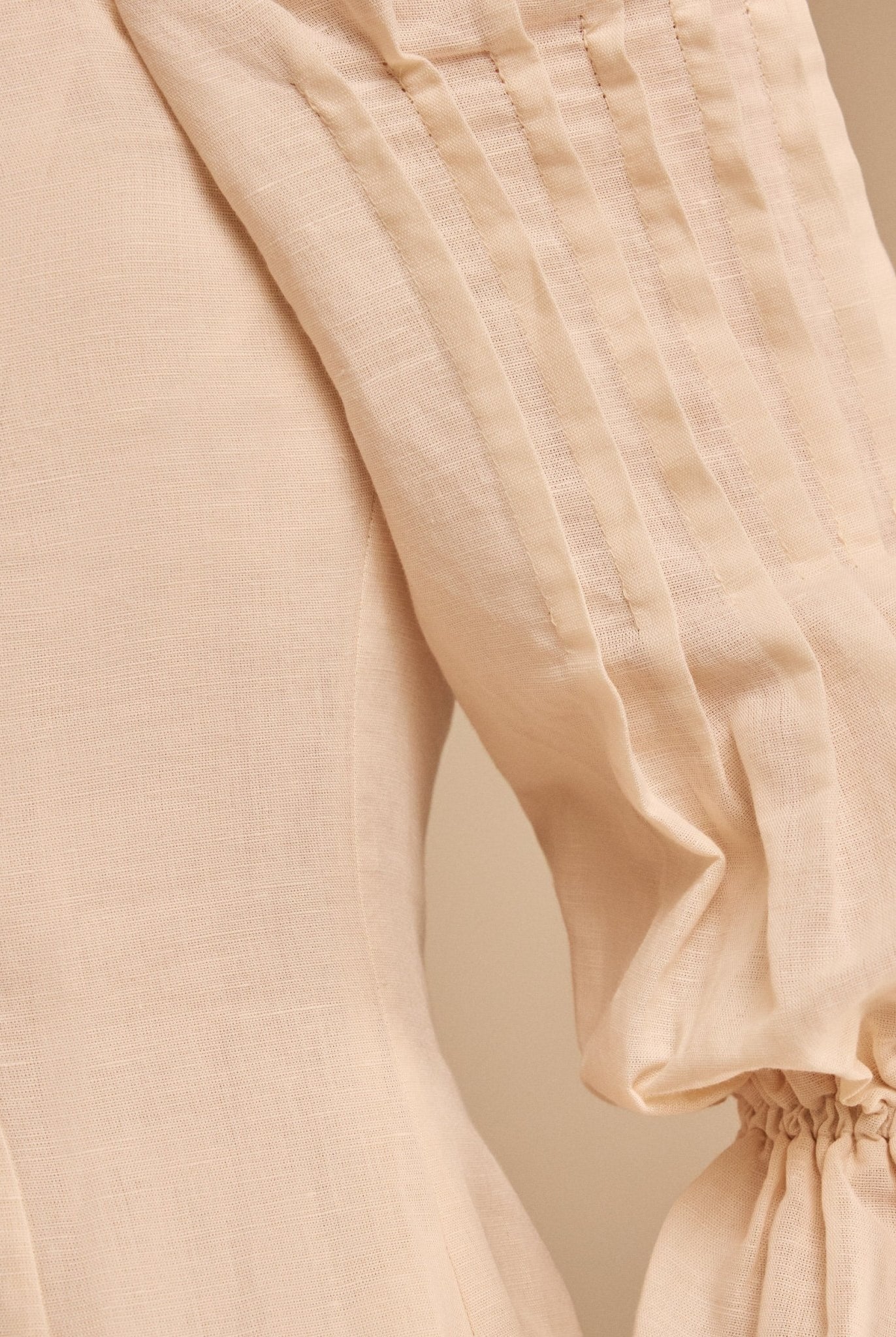 Off Shoulder Puff Sleeve Midi Dress in Linen Cotton Blend - shopaleena