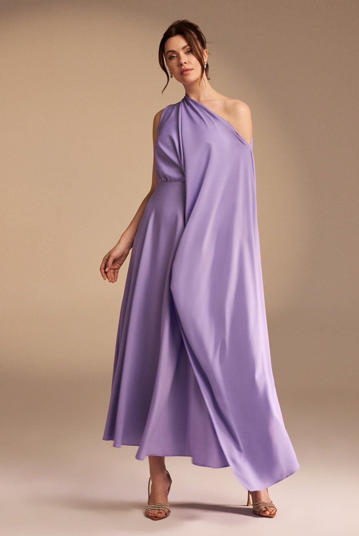 One Shoulder Draped A-line Midi Dress - shopaleena