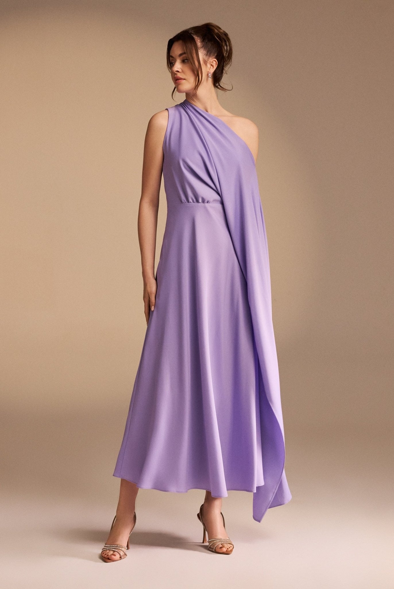 One Shoulder Draped A-line Midi Dress - shopaleena