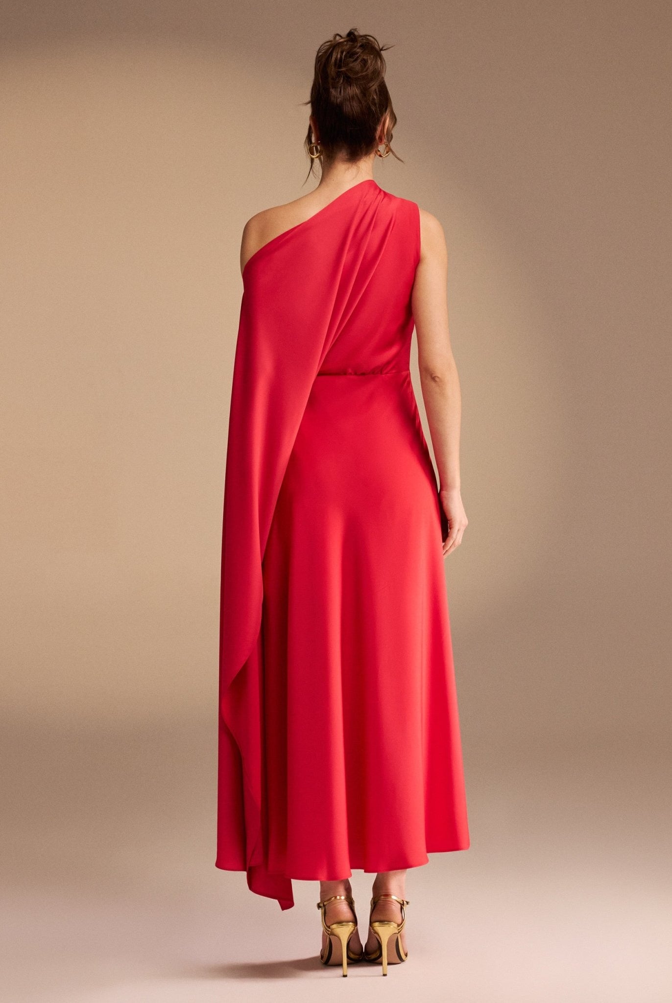 One Shoulder Draped A-line Midi Dress - shopaleena