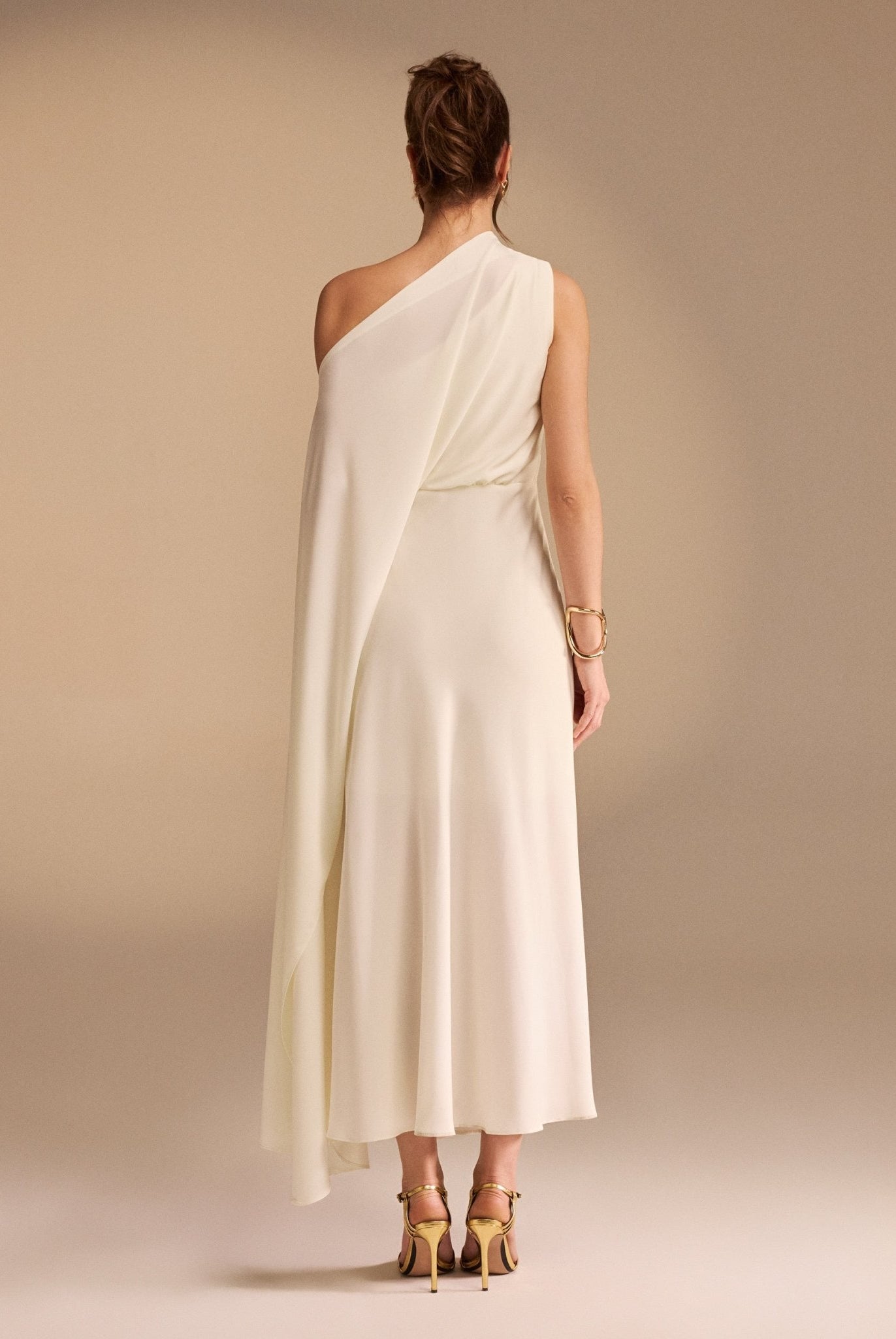 One Shoulder Draped A-line Midi Dress - shopaleena