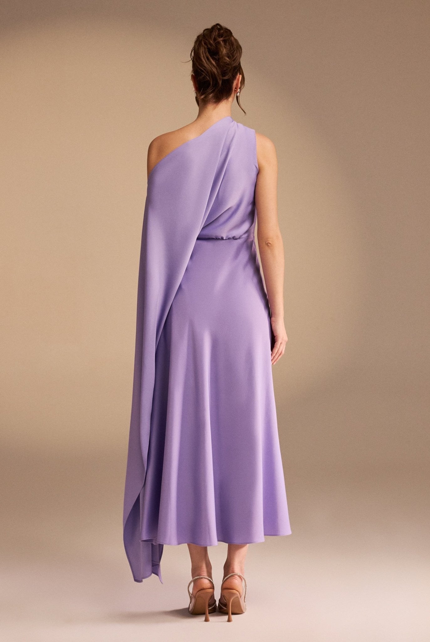 One Shoulder Draped A-line Midi Dress - shopaleena