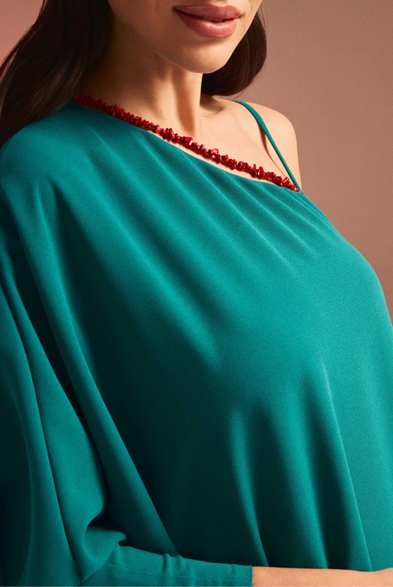 One Shoulder Long Sleeve Crepe Kaftan - shopaleena