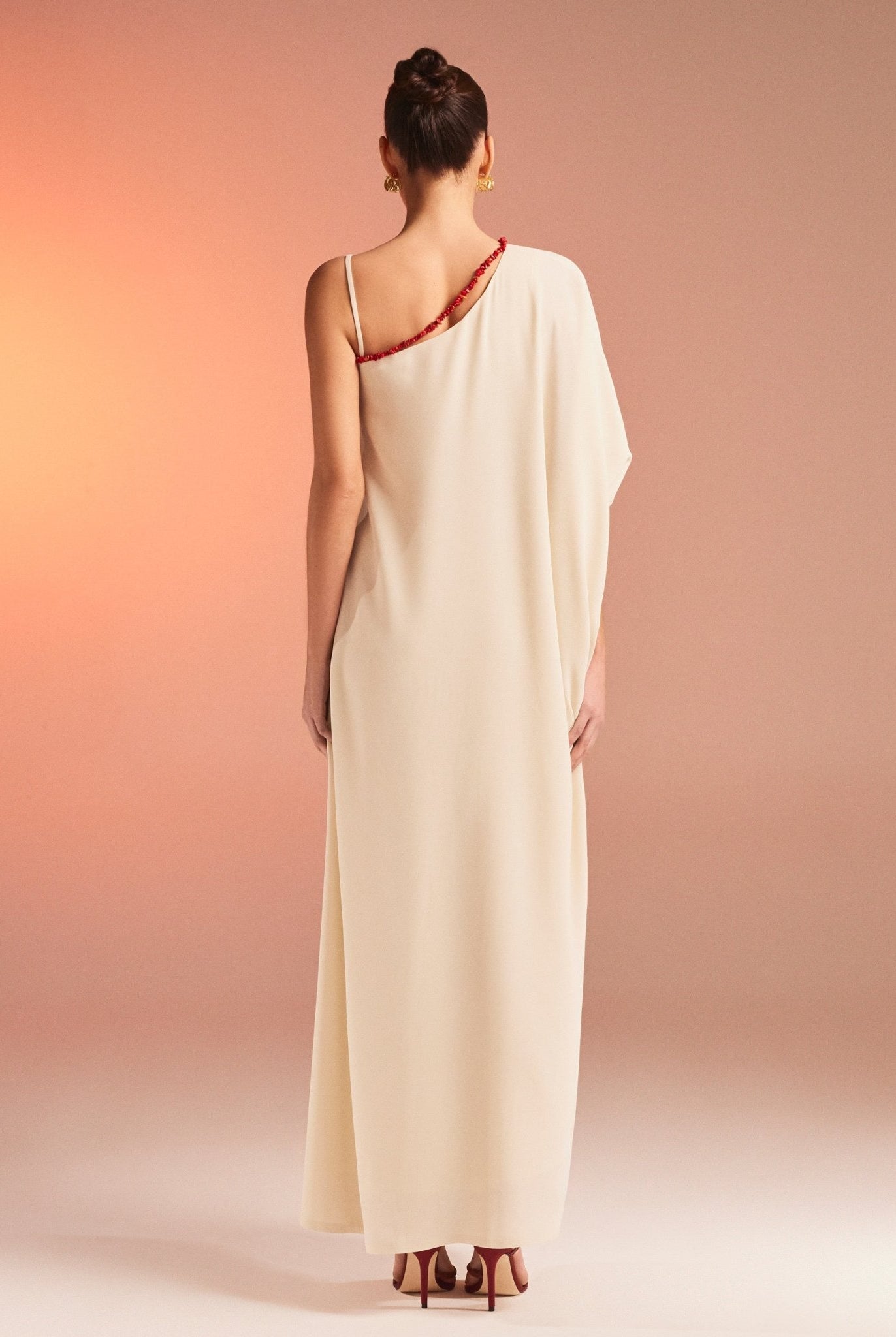 One Shoulder Long Sleeve Crepe Kaftan - shopaleena