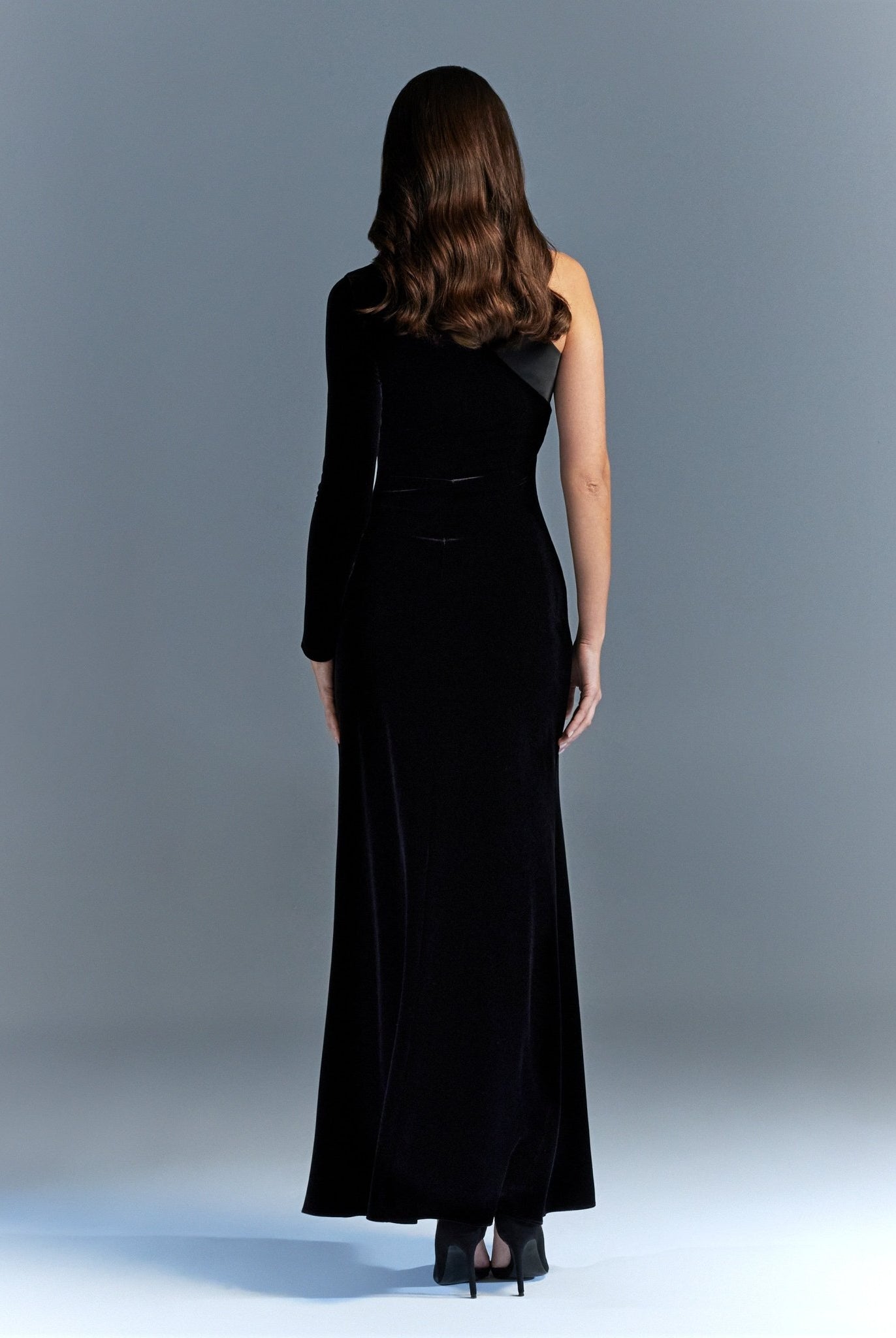 One Shoulder Velvet Maxi Dress With Satin Hem - Limited edition - shopaleena