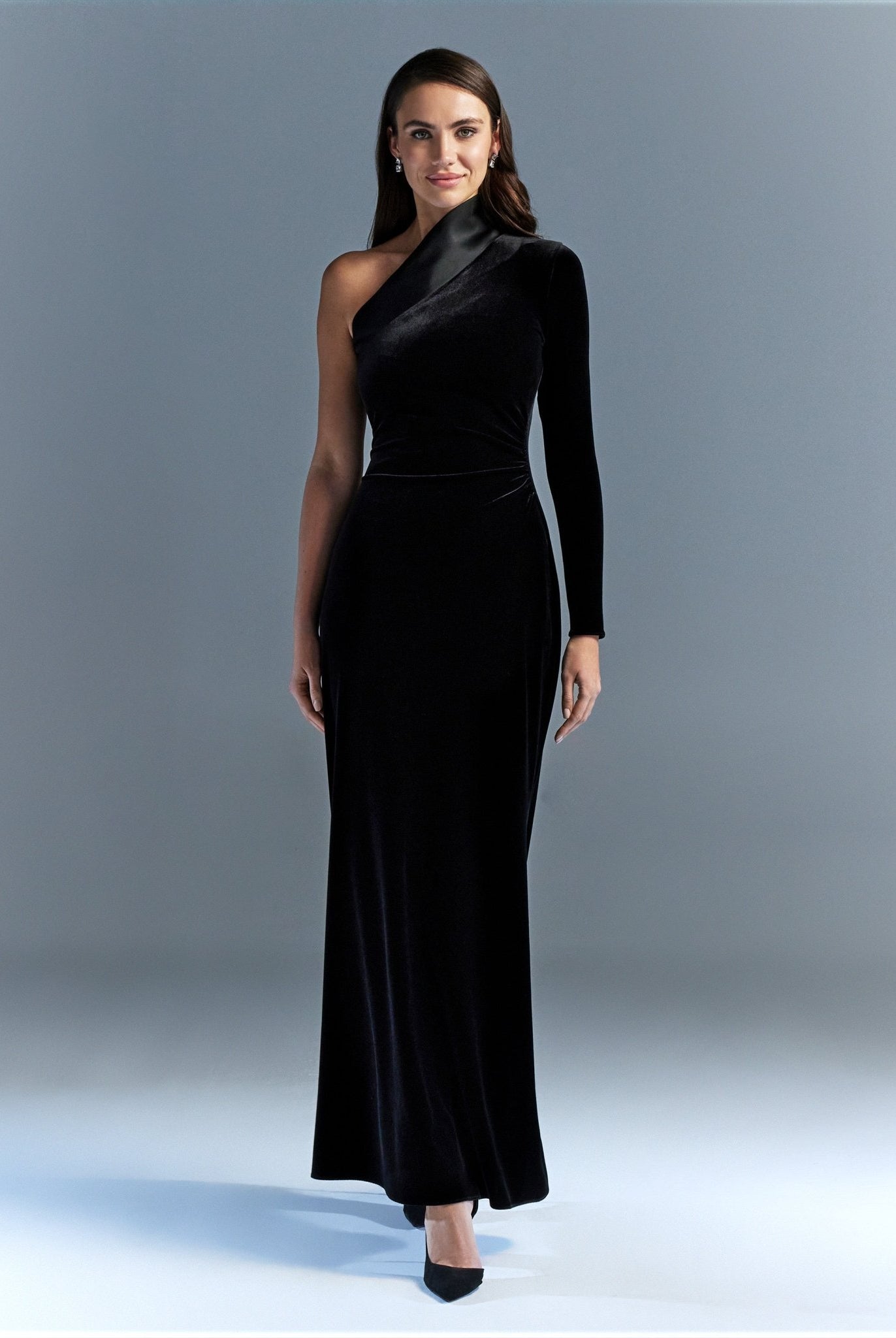 One Shoulder Velvet Maxi Dress With Satin Hem - Limited edition - shopaleena