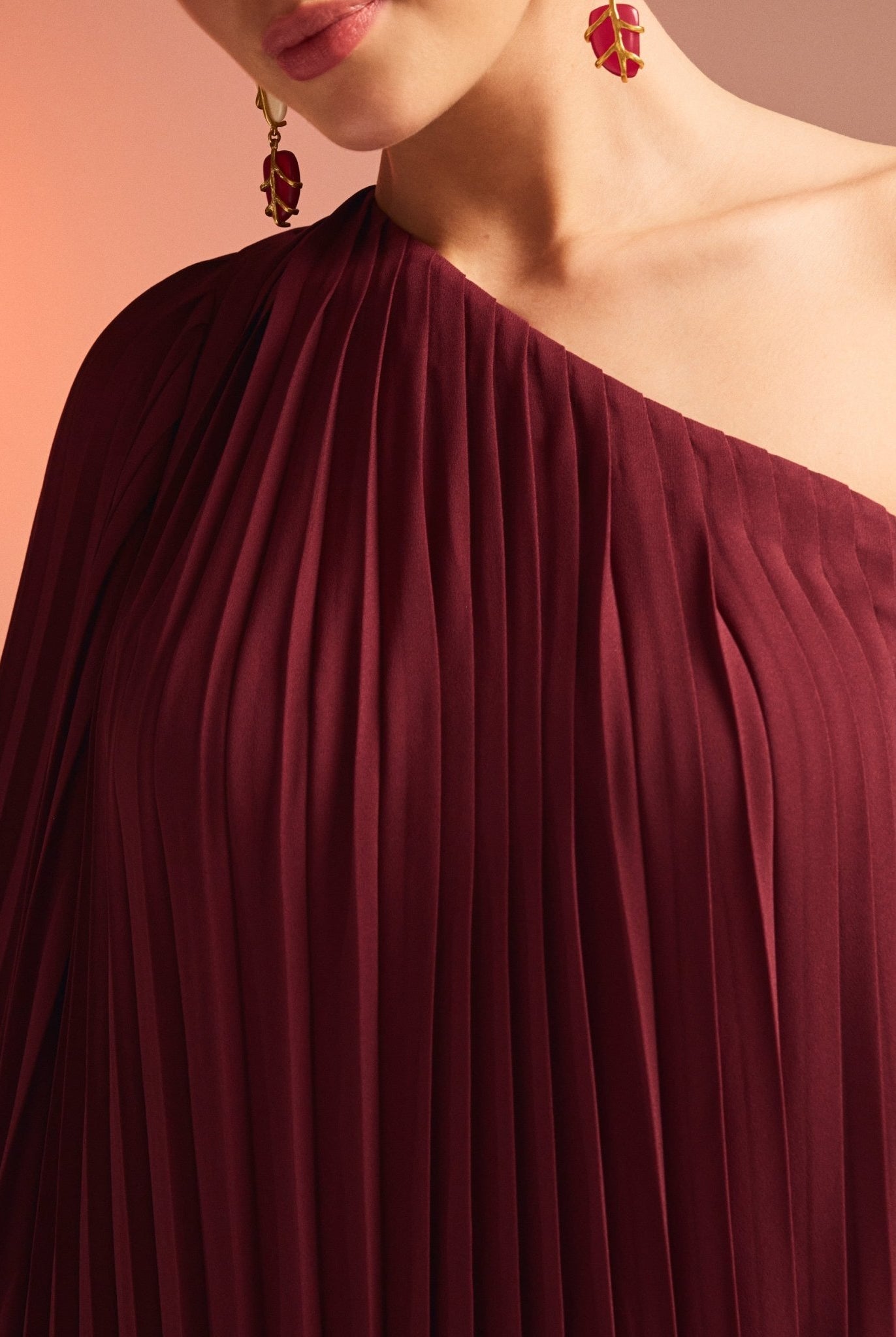 Pleated One Shoulder Long Sleeve Dress - shopaleena