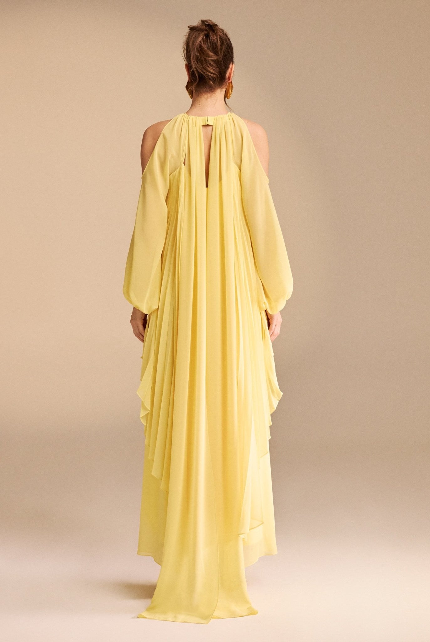 Poet Shoulder Pleated Long Sleeve Chiffon Dress - shopaleena