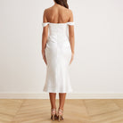 Satin Off Shoulder Corset Midi Dress - shopaleena