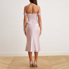 Satin Off Shoulder Corset Midi Dress - shopaleena