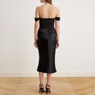 Satin Off Shoulder Corset Midi Dress - shopaleena