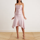 Satin Strapless Midi Dress - shopaleena