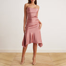 Satin Strapless Midi Dress - shopaleena