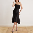 Satin Strapless Midi Dress - shopaleena