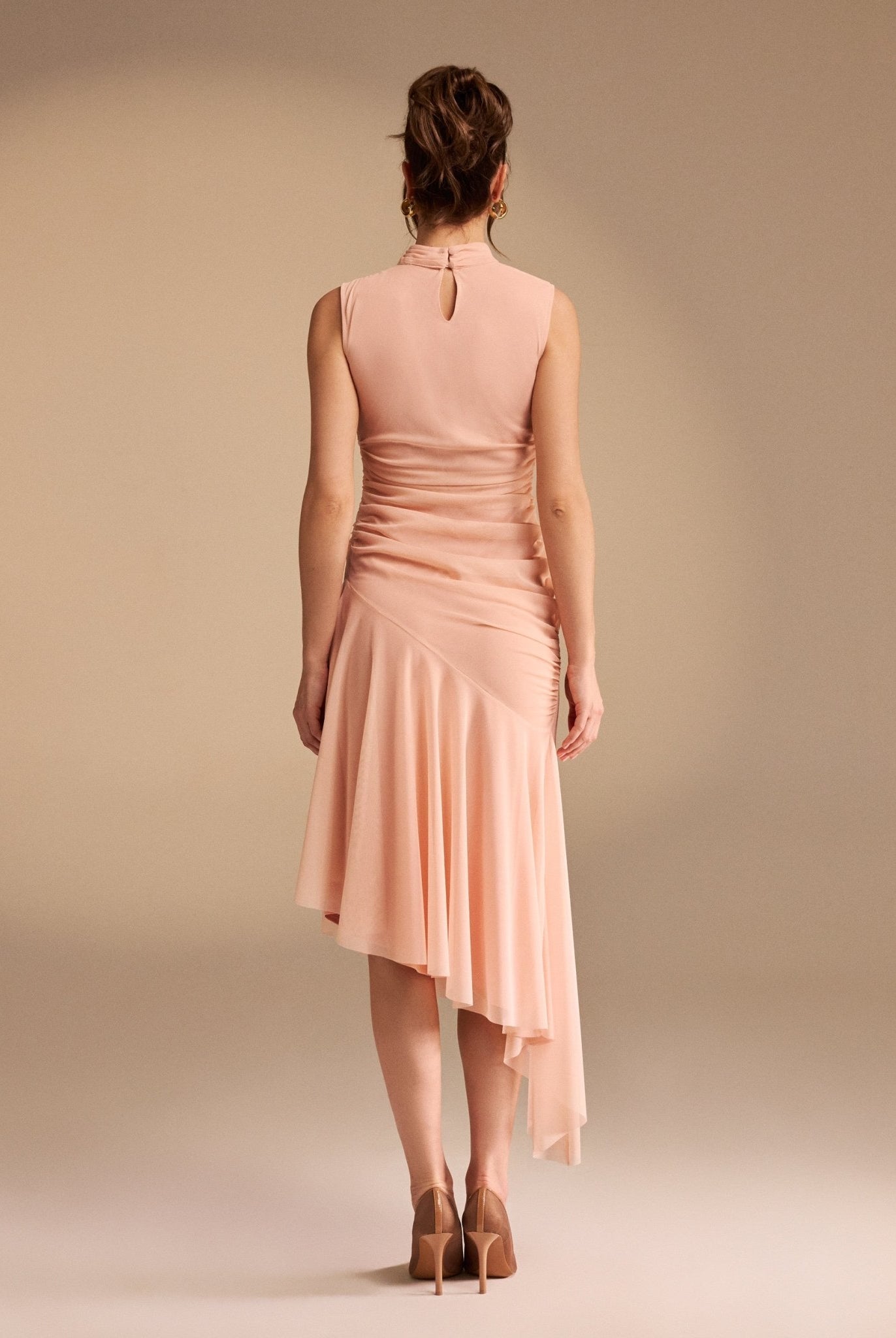 Sleeveless Ruched Ruffles Midi Dress - shopaleena