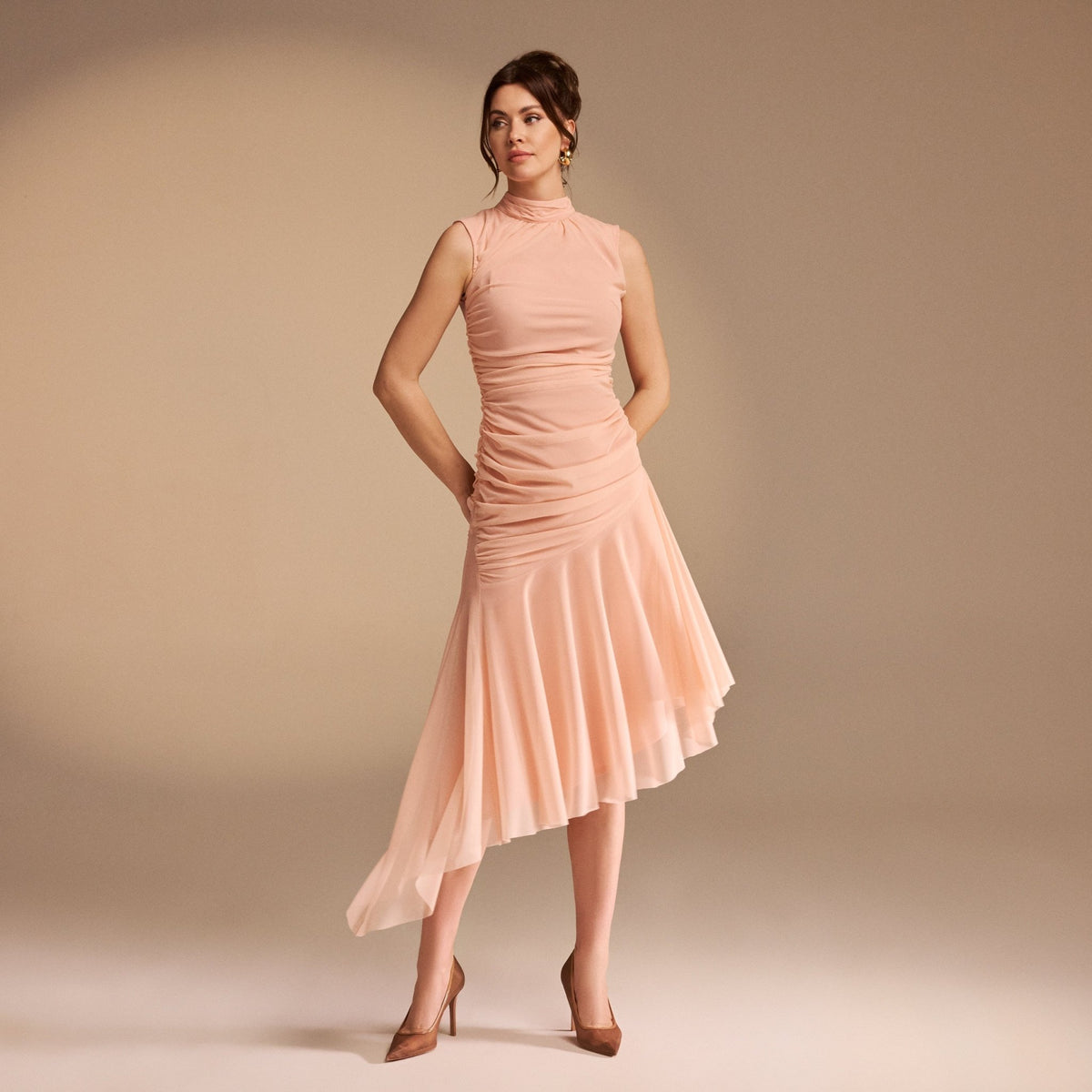 Sleeveless Ruched Ruffles Midi Dress – shopaleena