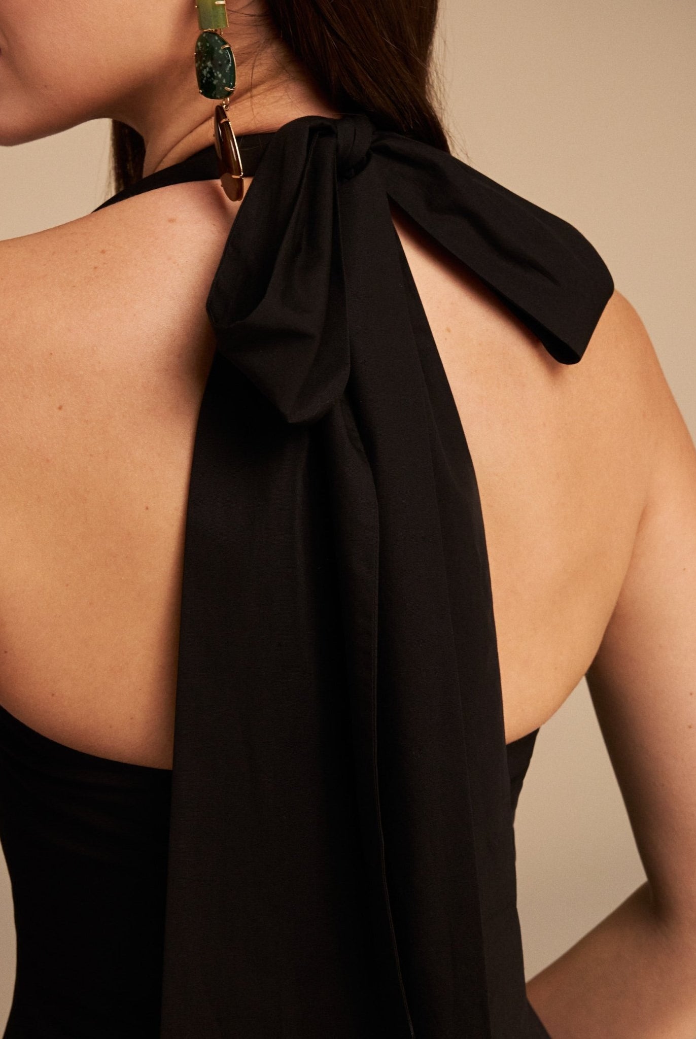 Tie Halter Neck A-Line Poplin Midi Dress - shopaleena