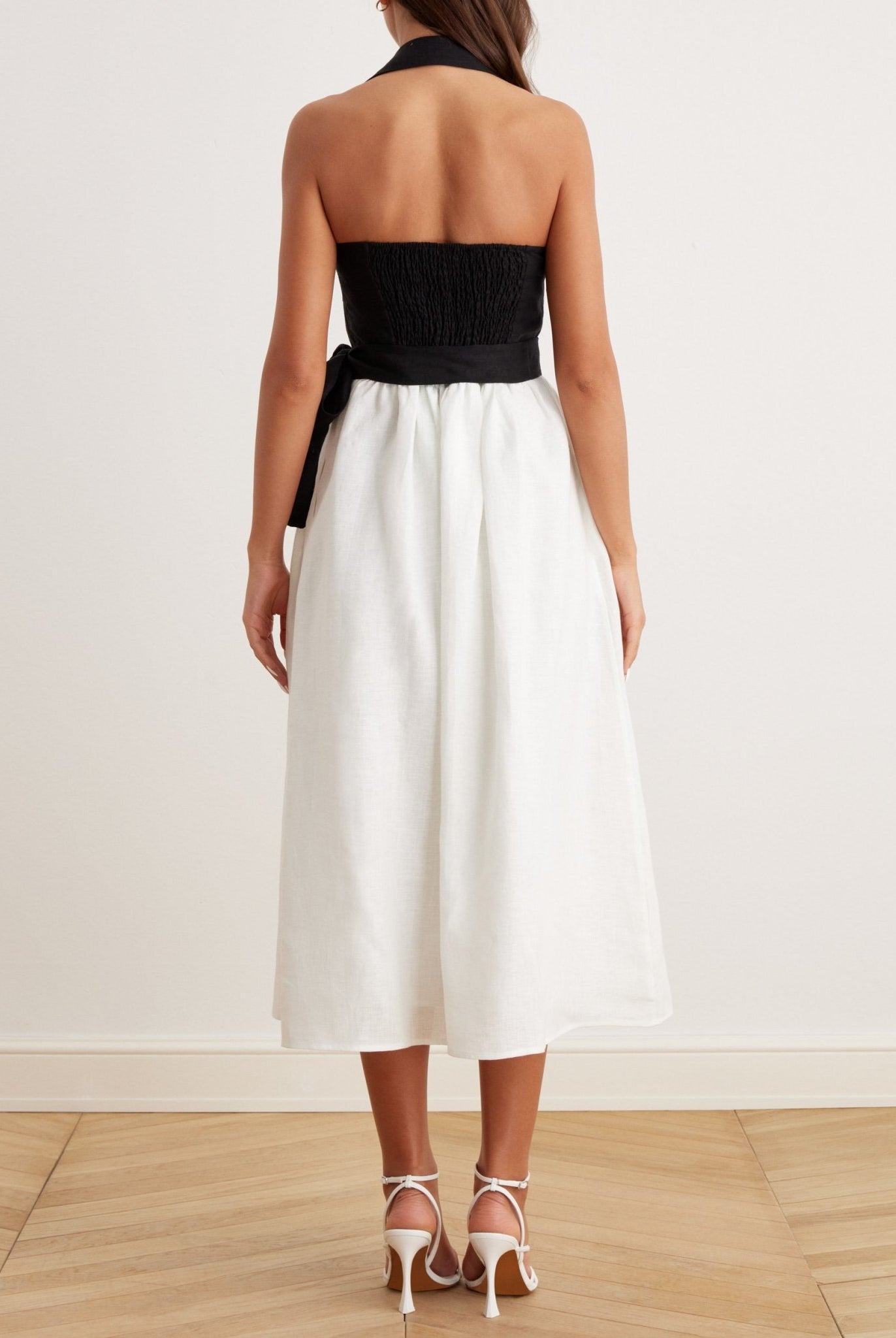 Tie Waist Halter Neck Midi Dress - shopaleena