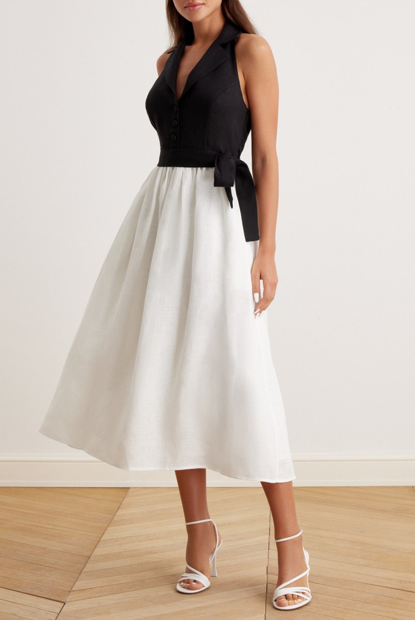 Tie Waist Halter Neck Midi Dress - shopaleena