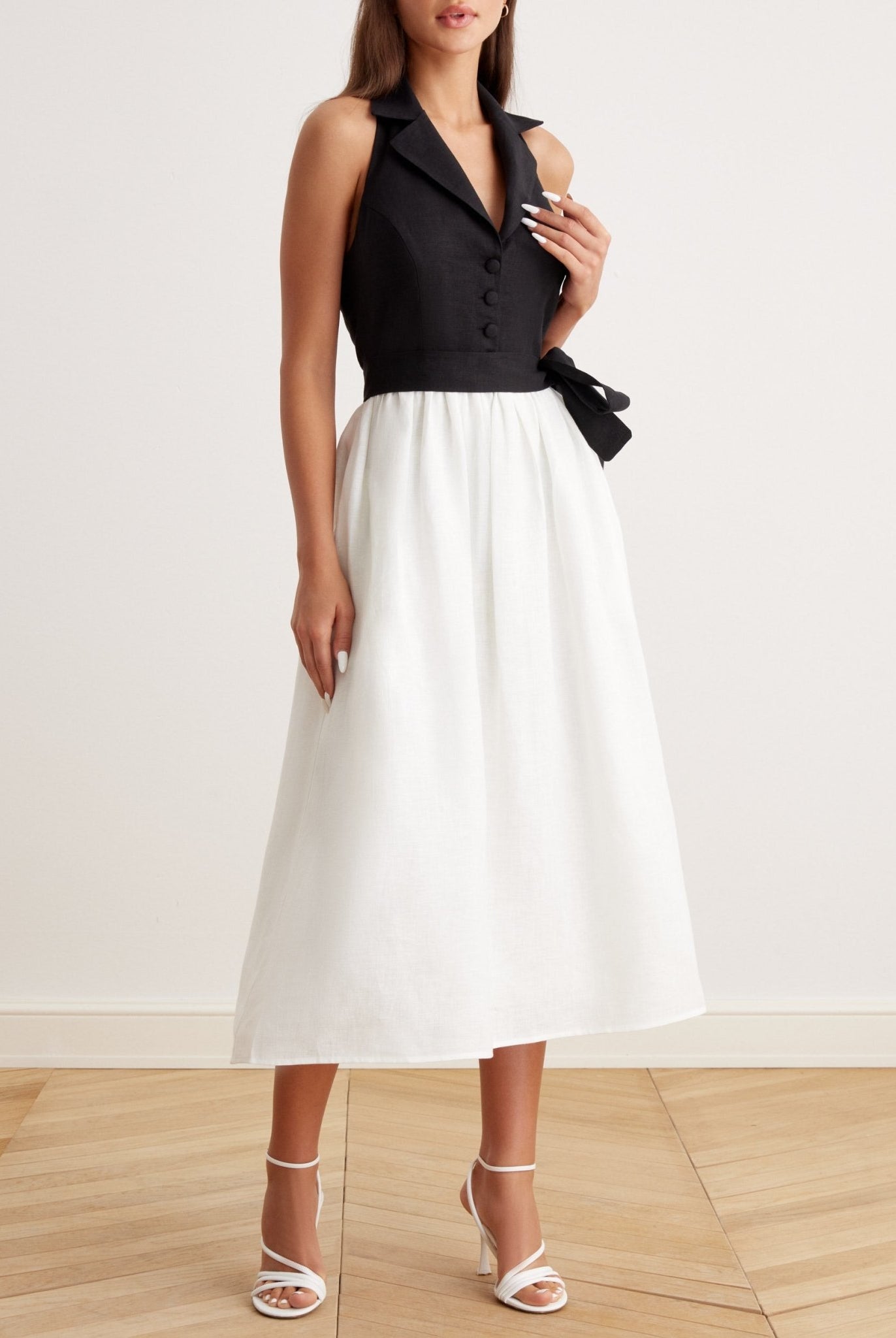 Tie Waist Halter Neck Midi Dress - shopaleena