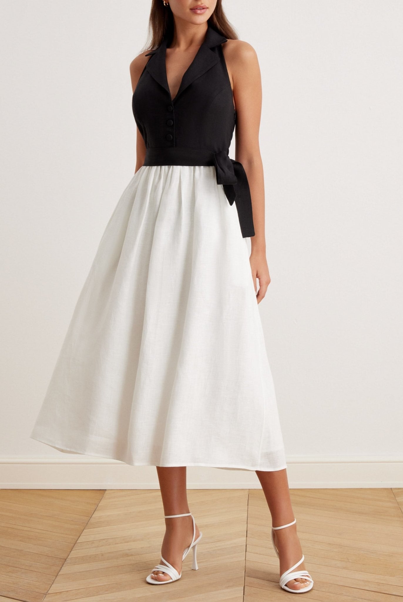 Tie Waist Halter Neck Midi Dress - shopaleena