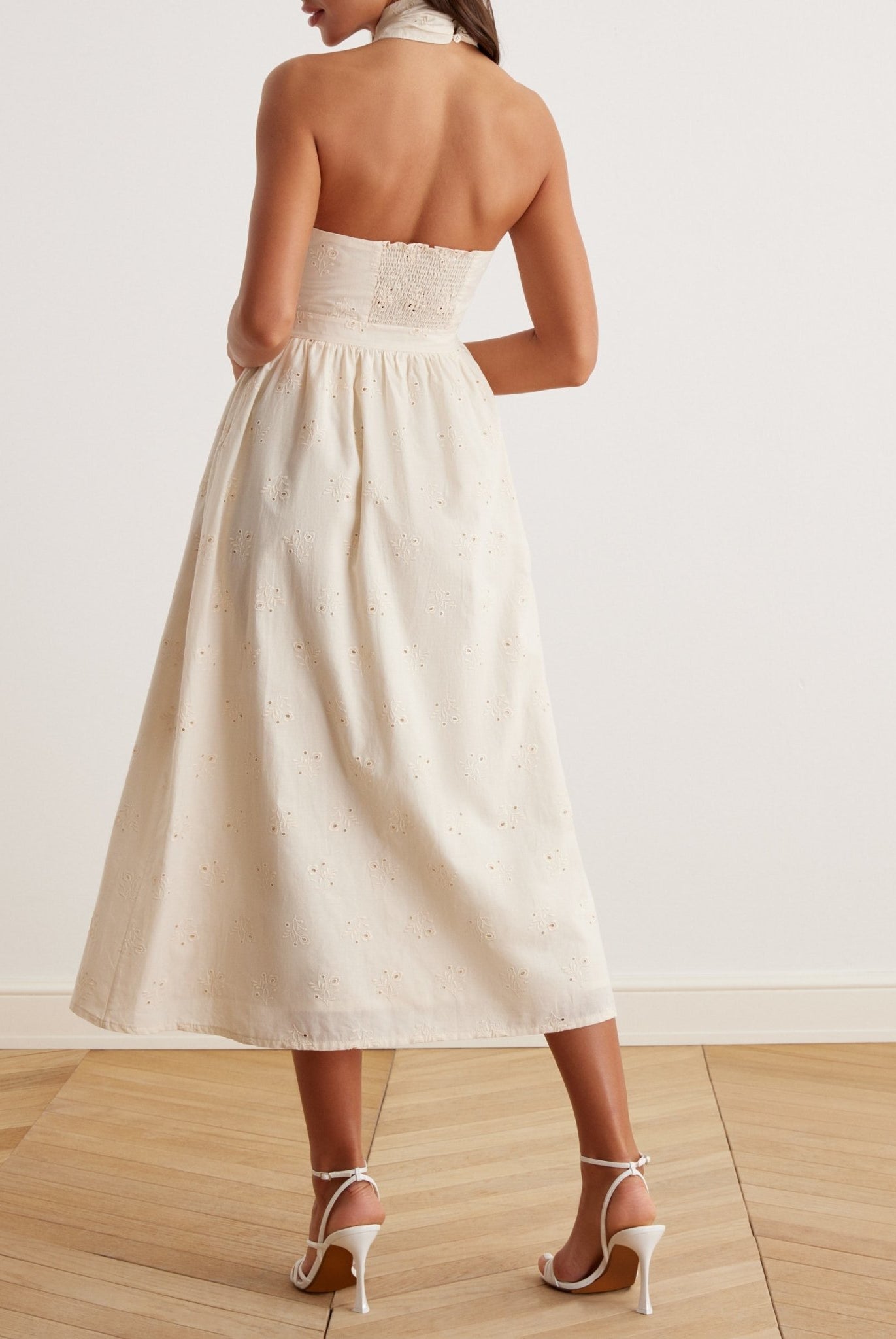 Twist Tie Embroidered Midi Dress - shopaleena