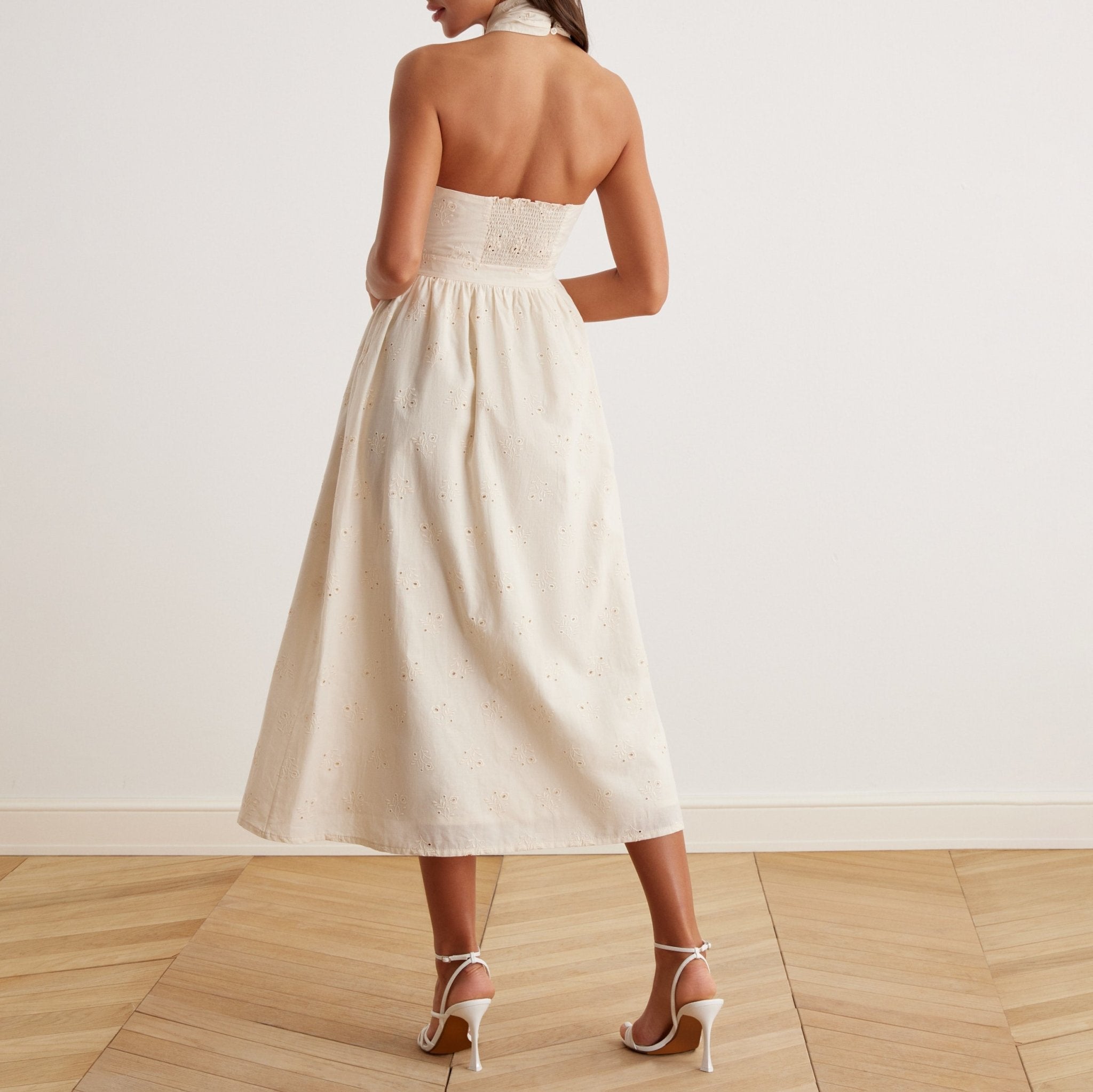 Twist Tie Embroidered Midi Dress - shopaleena