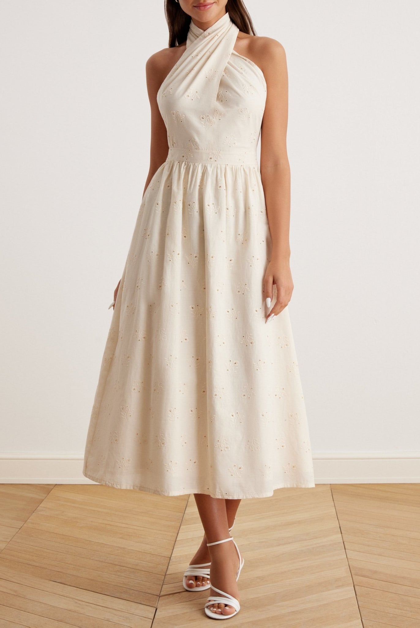 Twist Tie Embroidered Midi Dress - shopaleena