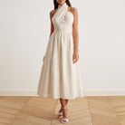 Twist Tie Embroidered Midi Dress - shopaleena