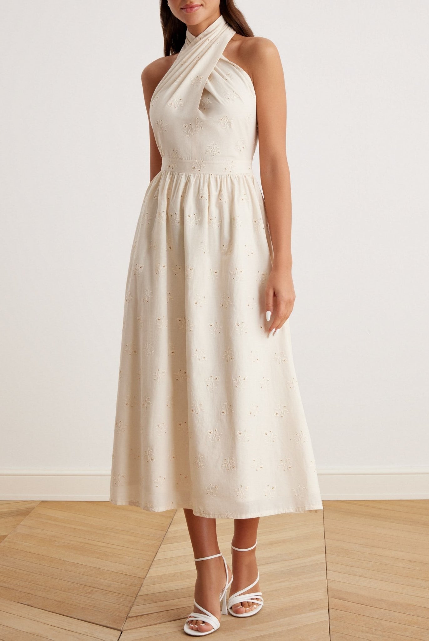 Twist Tie Embroidered Midi Dress - shopaleena