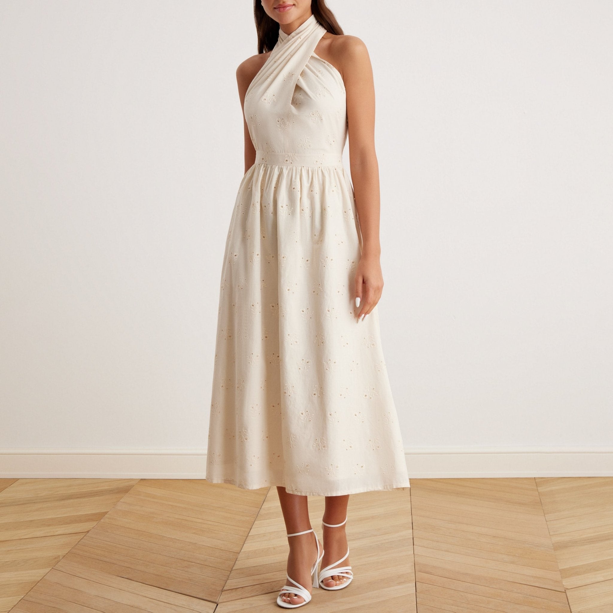 Twist Tie Embroidered Midi Dress - shopaleena