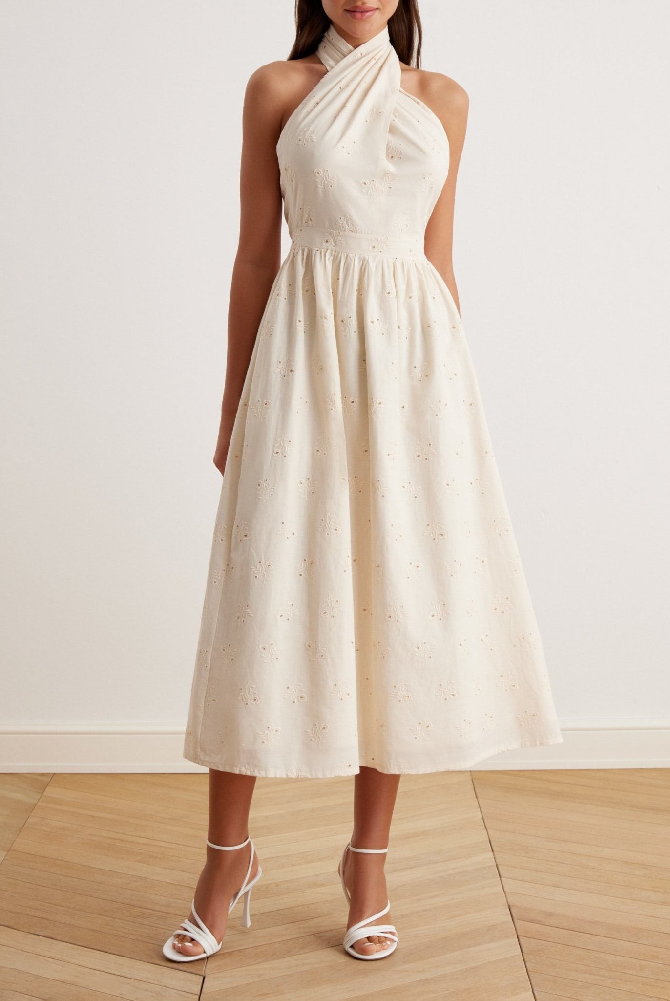 Twist Tie Embroidered Midi Dress - shopaleena