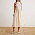 Twist Tie Embroidered Midi Dress - shopaleena