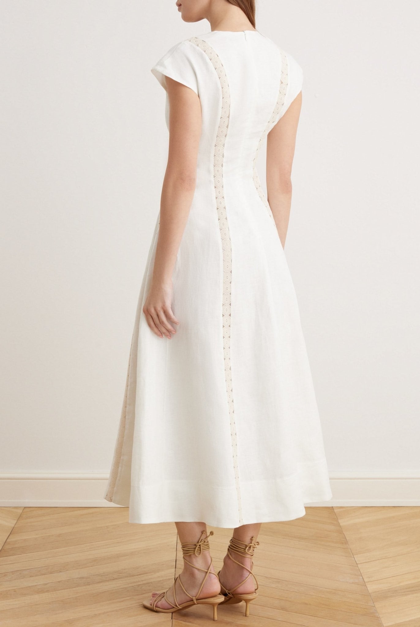 V-neck, soft cap sleeve flared dress - shopaleena