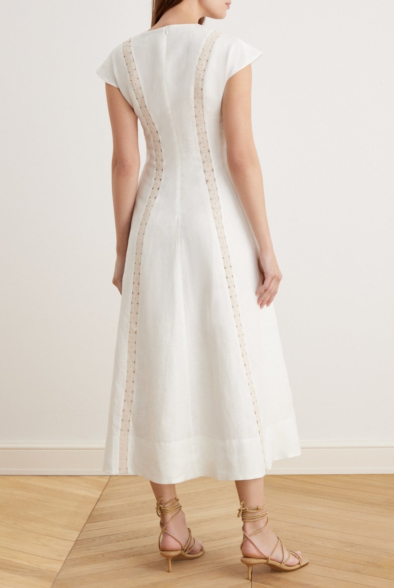 V-neck, soft cap sleeve flared dress - shopaleena