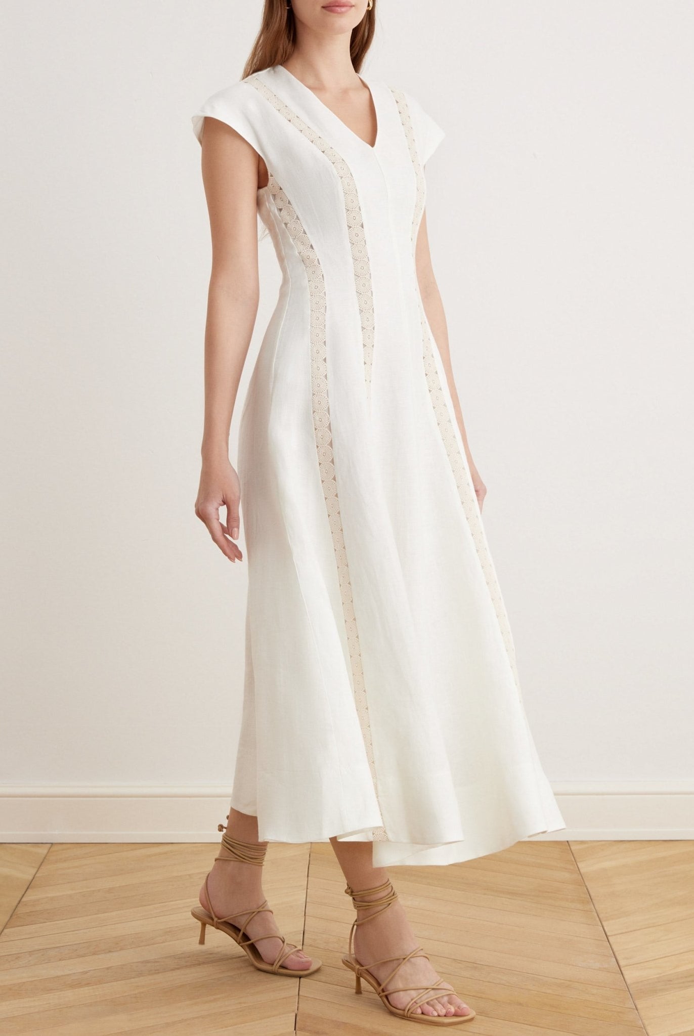 V-neck, soft cap sleeve flared dress - shopaleena