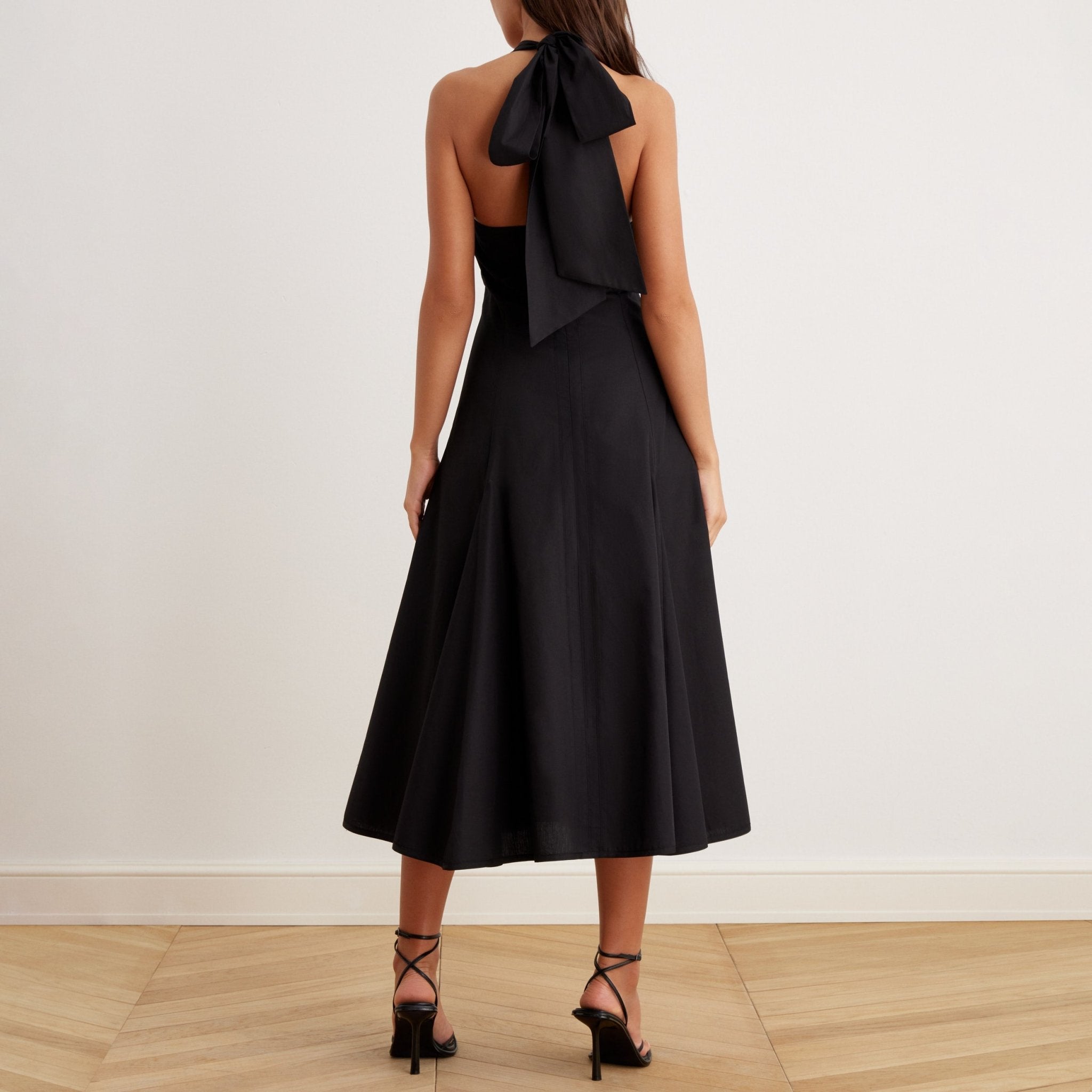 V-Neck Tiered Bow Back Midi Dress - shopaleena