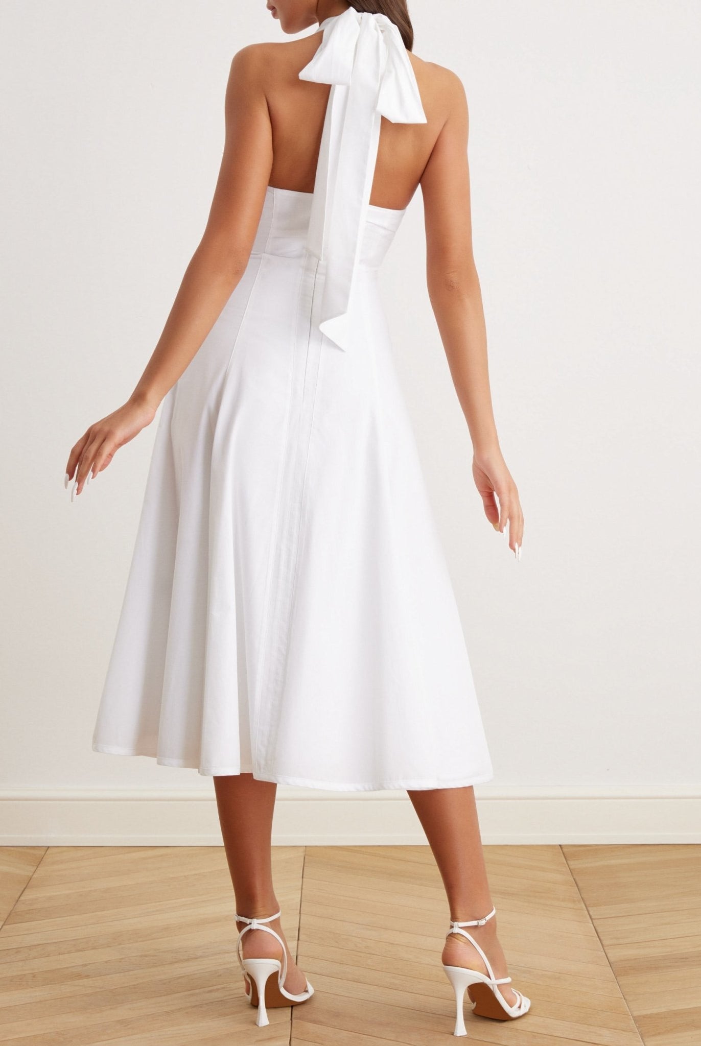 V-Neck Tiered Bow Back Midi Dress - shopaleena