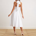 V-Neck Tiered Bow Back Midi Dress - shopaleena