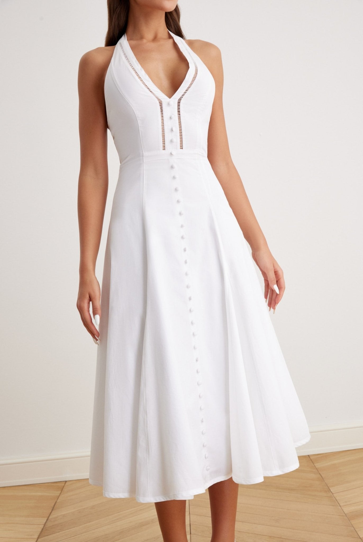 V-Neck Tiered Bow Back Midi Dress - shopaleena