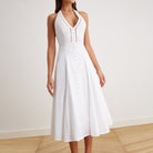 V-Neck Tiered Bow Back Midi Dress - shopaleena