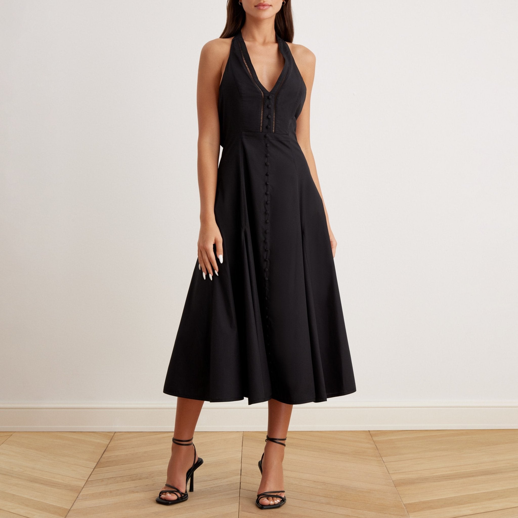 V-Neck Tiered Bow Back Midi Dress - shopaleena
